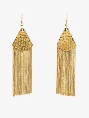 Myra Bag Shimmering Falls Gold Hammered Fringe Chain Drop Earrings